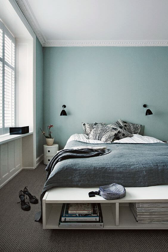 Decoración escandinava en dormitorio con tonos verde pastel