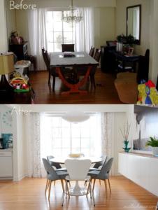 Decoración nórdica en reforma de salón comedor, antes y después