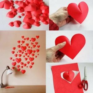 Decoración romántica para momentos especiales como san valentin o bodas nueve de corazones de cartulina roja con volumen