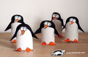 pinguinos diy con rollos de papel