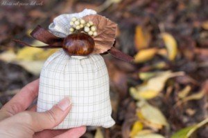 Bolsa aromática adornada con castañas y motivos de otoño