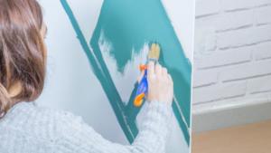 Paletina pintando la pared con pintura para pizarra
