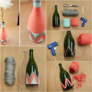 Cómo decorar una botella con lana