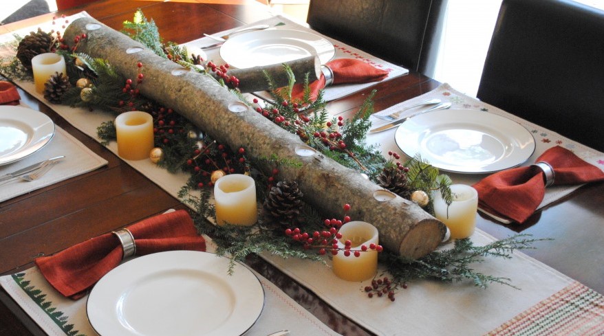 Centros de mesa navideños rústicos hechos con troncos