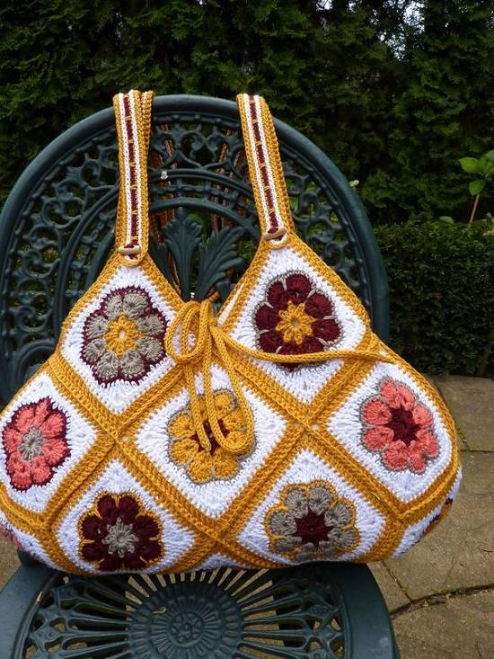 Bolso de crochet clásico bolso con flores
