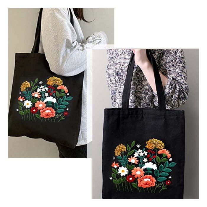 Tote bag con estampado floral con kit de bordado