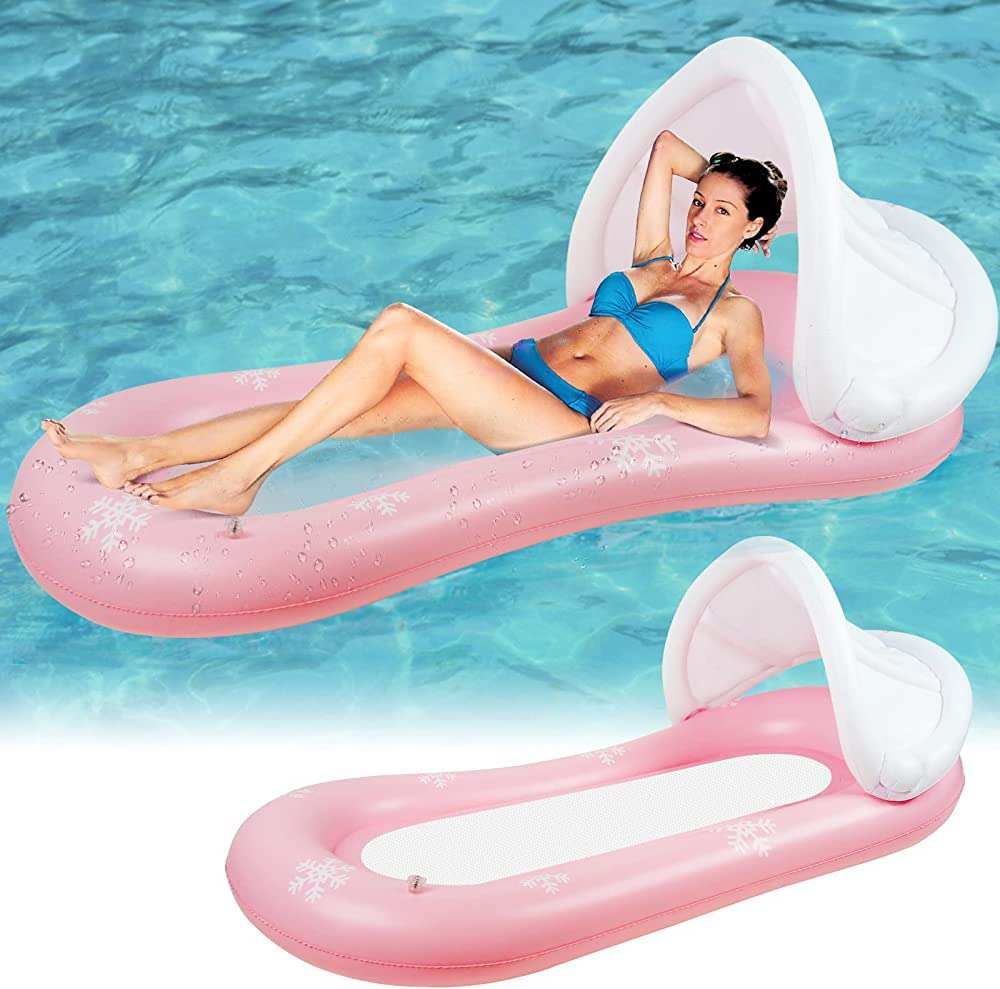 colchoneta de piscina con sombrilla desmontable de protección solar de amazon